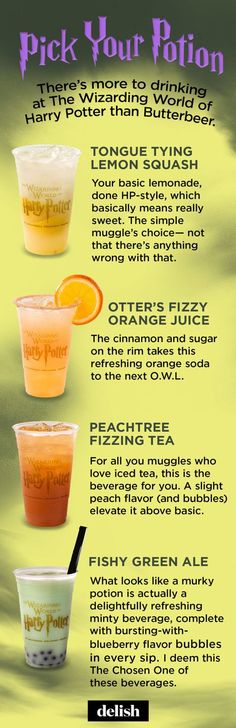 an advertisement with different types of drinks on the front and back of it, including orange juice