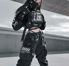 Techwear Female, Tech Clothing, Modern Punk, Female Clothing, Aesthetic Things, Cyberpunk, Anime Drawings, Fantasy Art