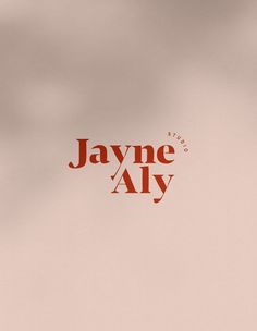 the logo for jayne aly is shown in red on a pink background with an orange and white border