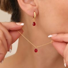 Luxury Rose Gold Ruby Necklaces, Red Hypoallergenic Hoop Jewelry, Minimalist Red Teardrop Jewelry, Ruby And Gold Jewelry, Red Jewellery Set, Ruby Gold Necklace, Ruby Pendant Set, Ruby Jewelry Set, Ruby Necklace Set