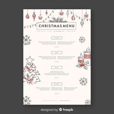 a christmas menu with ornaments on it