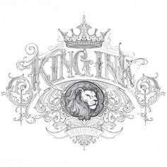 a drawing of a lion with a crown on it's head and the word king in