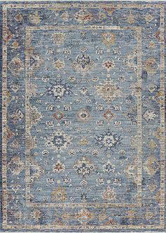 an area rug with blue and orange colors