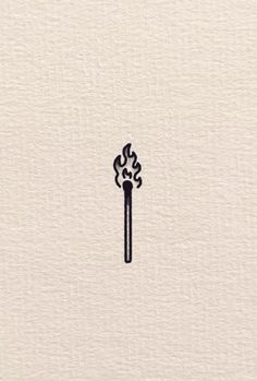 a black and white drawing of a matchstick with fire on it's end