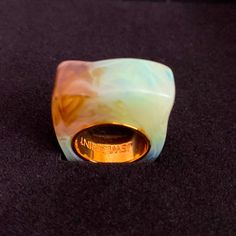 One Of A Kind, Never Worn, Lightweight Gold Tone Ring With Jade Like Looking In Original Box (Box Has Scratches) Cool Gold Rings, Endless Fashion, Opal Statement Ring, Jingle Jangle, Funky Rings, Marble Jewelry, Smart Jewelry, 6 Rings, Ring Color