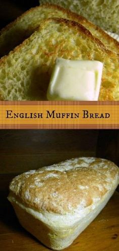 english muffin bread with butter on top and in the middle, next to it