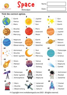 space worksheet for kids with pictures and words to help them understand the planets