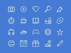 a set of white line icons on a blue background