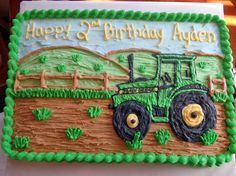 a birthday cake with a tractor on it