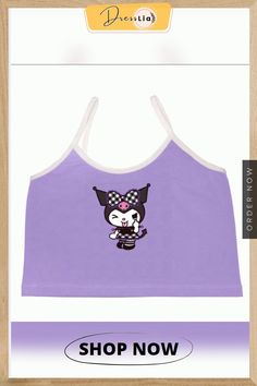 Cartoon Cute Ladies Short Camisole New Slim Kawaii Bottoming Top Women Y2k Fashion Sexy T-shirt Suspenders Women Summer Harajuku Tops With Cartoon Print, Y2k Style Camisole Tank Top, Harajuku Cartoon Print Summer Top, Harajuku Style Short Sleeve Purple Tops, Harajuku Style Cartoon Print Summer Top, Harajuku Style Purple Short Sleeve Top, Y2k Tank Top Vest, Kawaii Cartoon Print Summer Tops, Trendy Cotton Tops With Anime Print