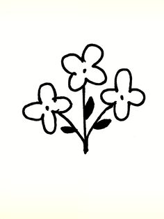 black and white drawing of three flowers