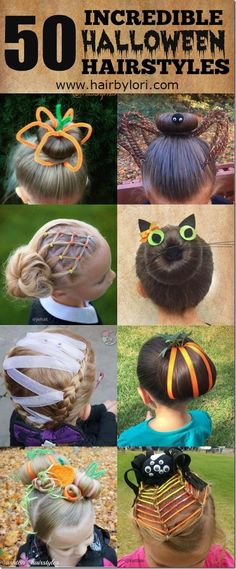 50 Incredible Halloween Hairstyles - there are so many cute and fun ideas in here!  Perfect for crazy hair day, too! Hairstyles Halloween, Hair Rainbow, Halloween Hairstyles, Cool Hairstyles For Girls, Girl Hair Dos, Wacky Hair Days, Crazy Hair Day, Wacky Hair, Crazy Hair Day At School