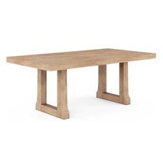 a wooden table with two legs and a square shaped design on the top, against a white background