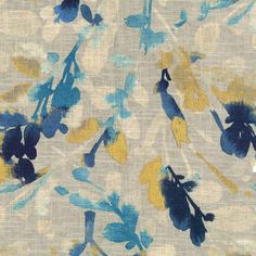 a blue and yellow floral print fabric