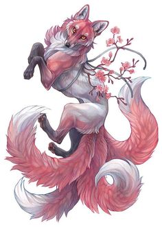 a drawing of a fox with flowers on its back