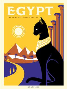 an egyptian poster for the land of feline royalty