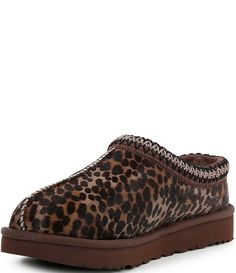 UGG Tasman Caspian Spotted Animal Print Calf Hair Clogs | Dillard's Cheetah Uggs, Cheetah Print Uggs, Leopard Print Uggs, Uggs Outfit Ideas, Tasman Uggs, Cute Uggs, Cheetah Print Shoes, Pretty Sneakers, Fly Shoes