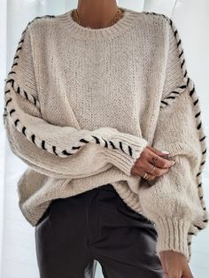 Come to Stylewe to buy Sweaters at a discounted price, SPU: 1ISW9B77C2, Color: Apricot, Edition type:Loose, Neckline:Crew Neck. Oversize Pullover, Winter Pullover, Oversized Pullover, Winter Trends, Round Neck Sweaters, Color Block Sweater, Casual Sweaters, Crew Neck Sweater, Warm Weather