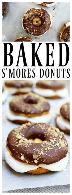 baked s'mores donuts with chocolate frosting and sprinkles