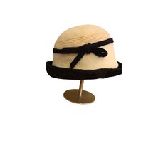 This Hat Is Union Made In The Us Under The Jami Brand. Body Was Made In West Germany. Plush Black Brim With Matching Plush Black Ribbon. Cream White Plush Body Has Reds Stitching Above The Black Ribbon New Never Worn. 21" Circumference 5" Tall Fitted Retro Cream Hat, Retro Fitted Cream Hat, Retro Cream Hat, Fitted Beige Cloche Hat, Retro Cream Hat With Curved Brim, Chic Cream Cloche Hat With Curved Brim, Chic Cream Cloche Hat, Classic Fitted Cream Cloche Hat, Adjustable Chic Beige Cloche Hat