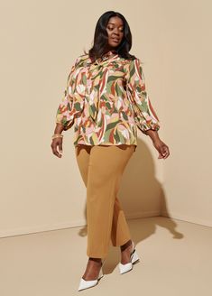 Flowers blossom through over our crepe blouse embellished with sleeve cutouts and crisscrossed neck ties. Floral Print Blouse With 3/4 Sleeve For Brunch, Work From Home Fashion, Fashion For Plus Size Women, Semi-stitched Multicolor Floral Print Blouse Piece, Fashion For Plus Size, Oversized Floral Print Button-up Blouse, Spring Abstract Print Button-up Blouse, Floral Print Rayon Button-up Top, Plus Size Blouse