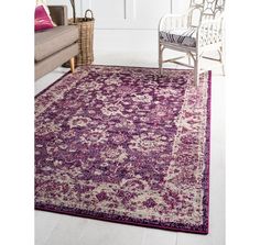 a purple area rug in a living room