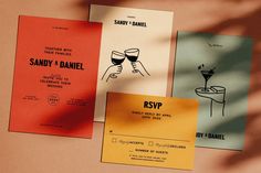 three different types of business cards with wine glasses on them, one for sandy and the other for sandy - d'daniel