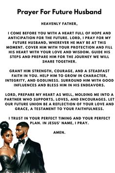 Seeking a godly man? Discover powerful prayers for your future husband and trust in God’s plan for your relationships. These prayers will guide you in finding a loving, godly partner. #PrayerForFutureHusband #GodlyMan #ChristianPrayer #FindLove #PrayerForRelationships Finding A Godly Husband, Prayer To Find Love Future Husband, Couple Prayers Relationships, Prayers For Future Husband Journal, Prayer For A Husband Godly Man, Man Of God Future Husband, How To Pray For Your Future Husband, Prayer For Healthy Relationship