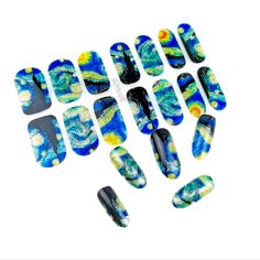 Nwt Nail Art Strips Stickers Set Van Gogh's Starry Night! Price Reflects One (1) Full Set Of 14 Strips! Bright Nail Polish, Gel Nail Stickers, Sky Nails, Nail Polish Stickers, Bright Nails, Glitter Nail Polish, Starry Night Van Gogh, Nail Art Kit, Pedicure Nail Art