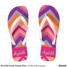 Hot Pink Purple Orange Chevron Pattern Flip Flops - Women's Shoes Gift Idea. Flip Flops Diy, Flip Flops Wedding, Orange Flip Flops, Sandals Nike, Gucci Flip Flops, Nike Flip Flops, Girls Footwear, Adidas Gucci, Personalized Gifts For Women