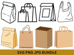 paper bags and shopping bags with the text svg png jpp bundle on it