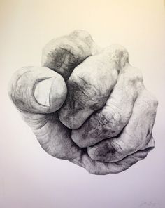 a drawing of a hand holding something in it's right hand with the other hand