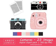 the camera and other items are shown in this graphic design pack, which includes two different images