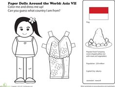 paper dolls around the world asia vii coloring page with instructions for children to color