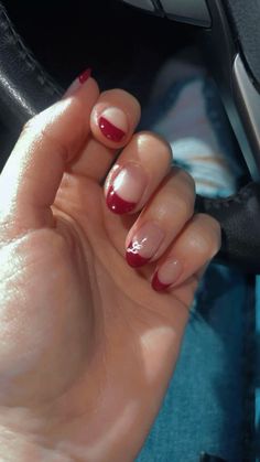 Initial Nails Cute Nails To Go With Red Dress, Natural Nails With Red Design, Red Nails With Bf Initials, Red French Tip With Initial, Acrylic Nail Ideas With Initials, Dark Red Nails With Initial, Red French Tip Nails With Initial, Red Nails Acrylic With Initials