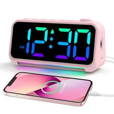 Digital Alarm Clock w/Night Light,12/24Hr Child Digital Alarm Clocks for Kids Bedside Clock Bedrooms with Large Numbers LED Display,8 Color Different Night Light,USB Charger Port,White Size: 6.88" x 4.56" x 2.55".  Color: Pink. Clocks For Kids, Kids Alarm Clock, Bedside Clock, Clock For Kids, Large Numbers, Alarm Clocks, Usb Charger, Led Display, Digital Alarm Clock