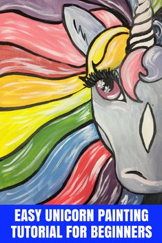 a painting of a unicorn with rainbow manes on it's face and eyes