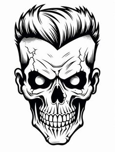 Explore Artistic Cool Coloring Pages - Get Inspired Rockabilly Skull, Skull Artwork Illustrations, Sick Drawings, Skull Stencil, Skull Decal, Tattoo Outline Drawing, Skull Art Drawing, Skulls Drawing