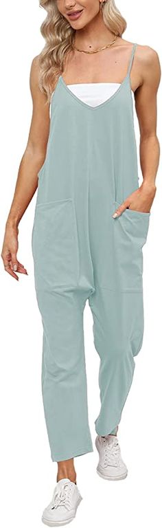 Free People hot shot onesie look for half the price from Amazon! Great quality! Harem Overalls, Fall Overalls, Jumpsuits For Women Casual, Loose Fit Jumpsuit, Pants Overalls, Sage Blue, Green Clothing, Maternity Sleepwear, Maternity Jumpsuit