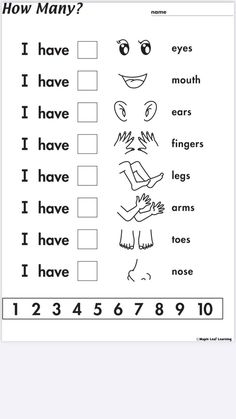 a worksheet with the words how many? and an image of two faces