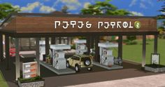 an animated image of a gas station