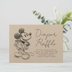 a card with a drawing of mickey mouse on it and the words dapper raffle