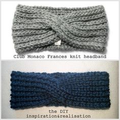 two different types of knitted headbands, one in grey and the other in blue