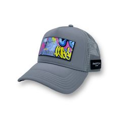 Grey Trucker Hat PARTCH w/ Art patch Hustle | PARTCH-Clip - Alan Berman Artist Hustle Art, Urban Style Design, Luxury Brand Packaging, Moving To Miami, Mens Trucker Hat, Fashion Business Casual, Leather Accents, Urban Style, Fabric Bag