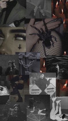 black and white collage with images of people, candles, and other things in the background