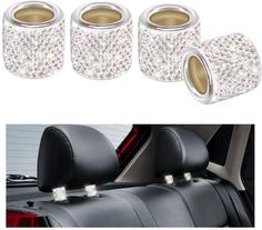 four car seat covers with crystal beads on them