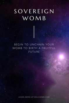 the cover for sovereign womb, featuring an image of a purple and blue galaxy