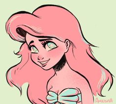 a drawing of a girl with pink hair