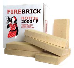 several pieces of fire brick next to a box with the package in front of it