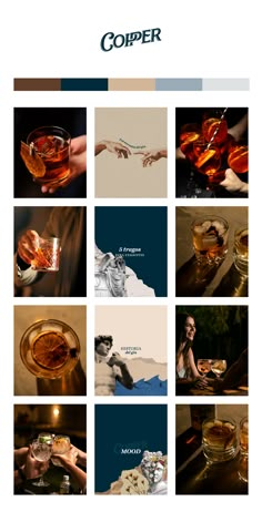 a collage of different images with people holding drinks